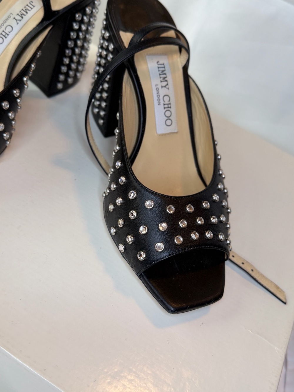 Jimmy Choo Black Leather Studded Slingback Heels - Picture 5 of 8
